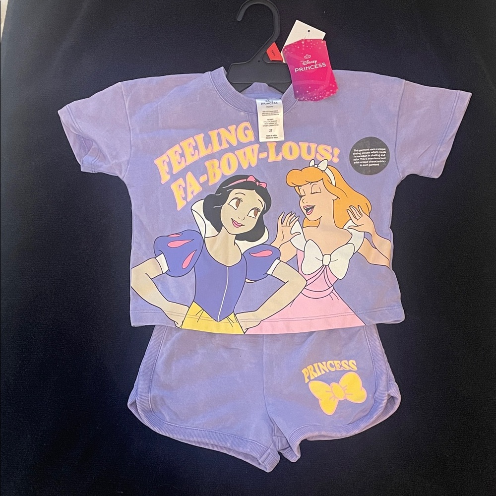 Disney Princess Purple outfit short Set for Kids nwt
